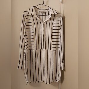 🤯2/$15 WD.NY White Dress/Tunic with Black Stripes Size Small (S) Oversized Fit